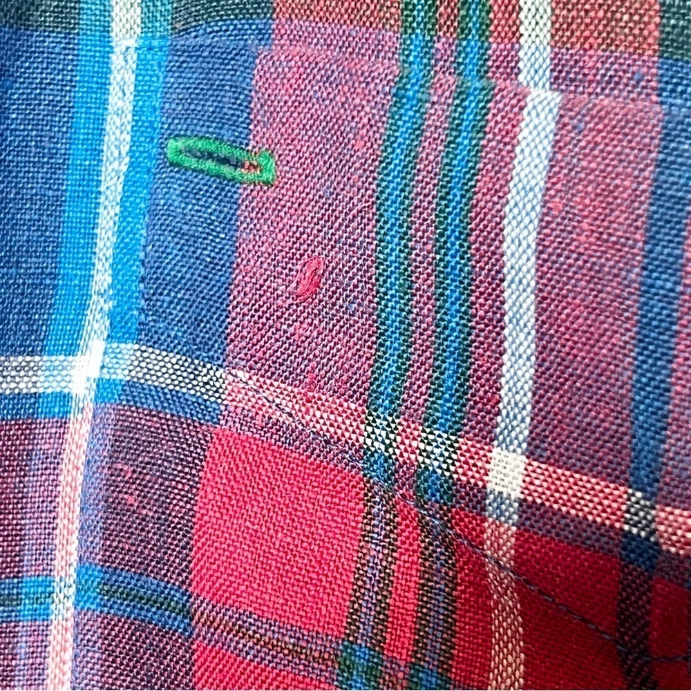 Tommy Hilfiger Mens L Multicolor Plaid Short Sleeve Button Up Shirt 100% Linen - Picture 5 of 9